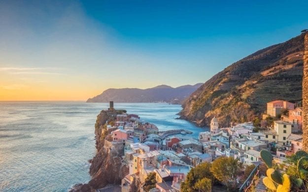 Vernazza at sunset, Cinque Terre National Park, Ligurian Riviera, Italy